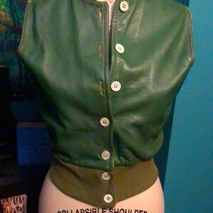 Unique Vintage Saks Fifth Ave Green soft lamb skin Leather Vest